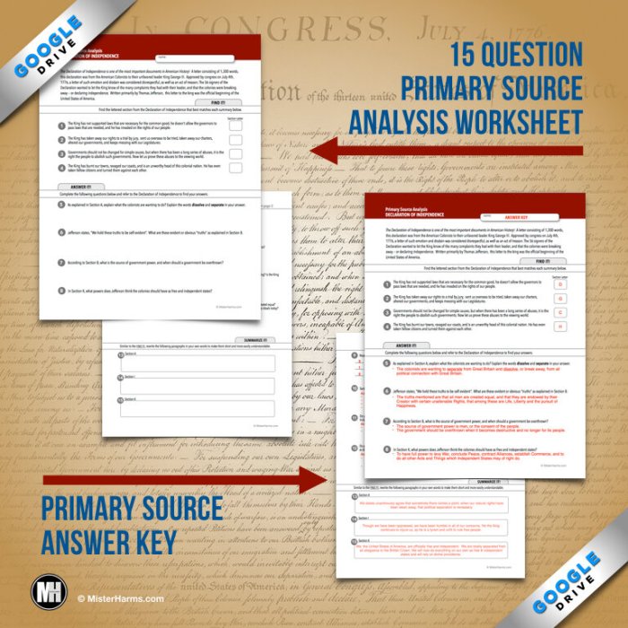 Primary source analysis declaration of independence worksheet answer key