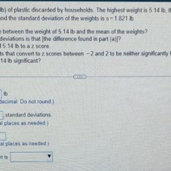 A data set lists weights of plastic discarded by households